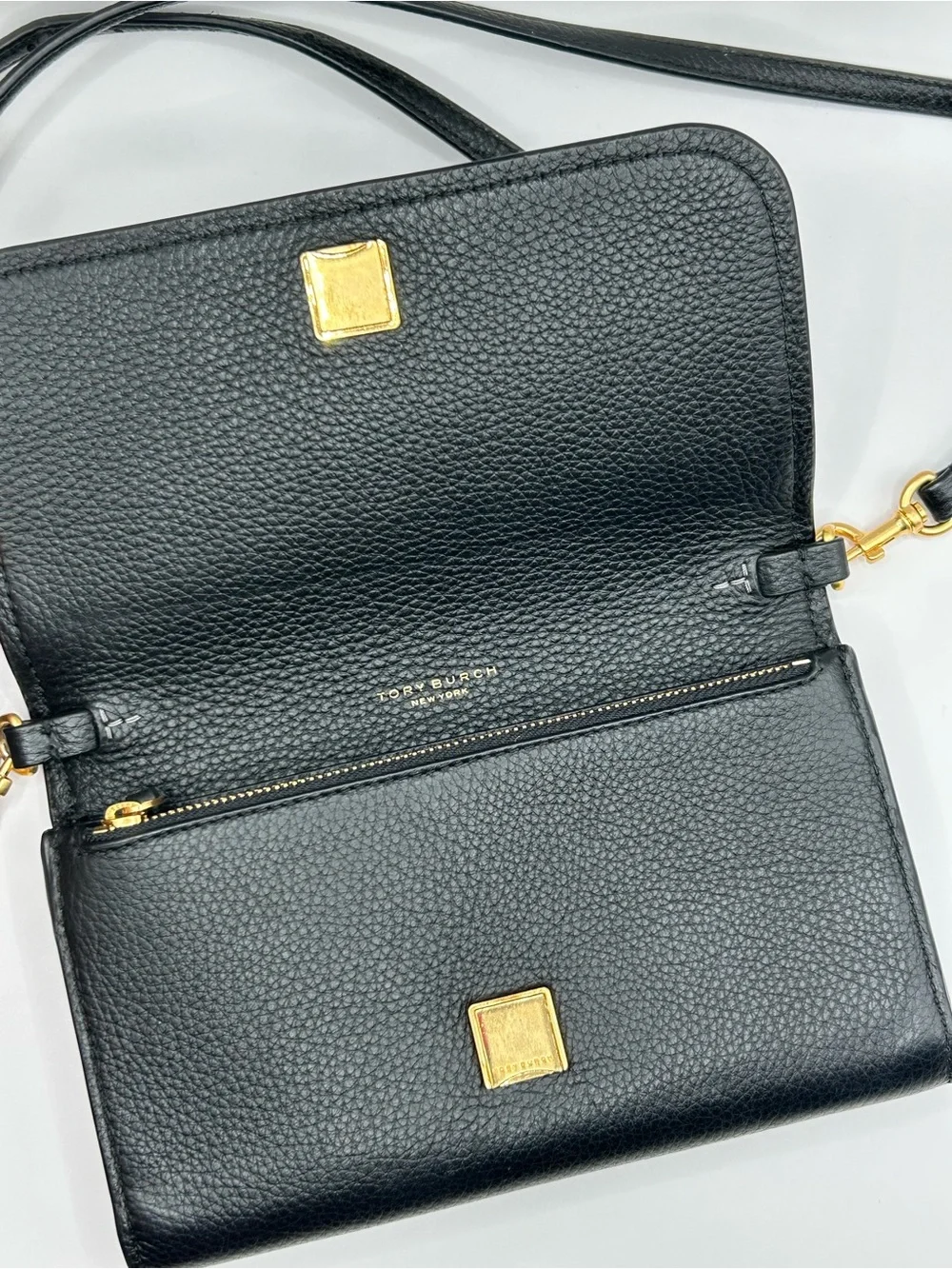 Tory Burch Black Thea Pebbled Leather Crossbody Wallet